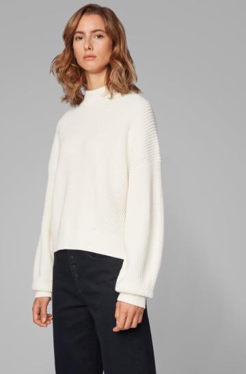 Sweter BOSS Relaxed Fit Cropped Białe Damskie (Pl66381)